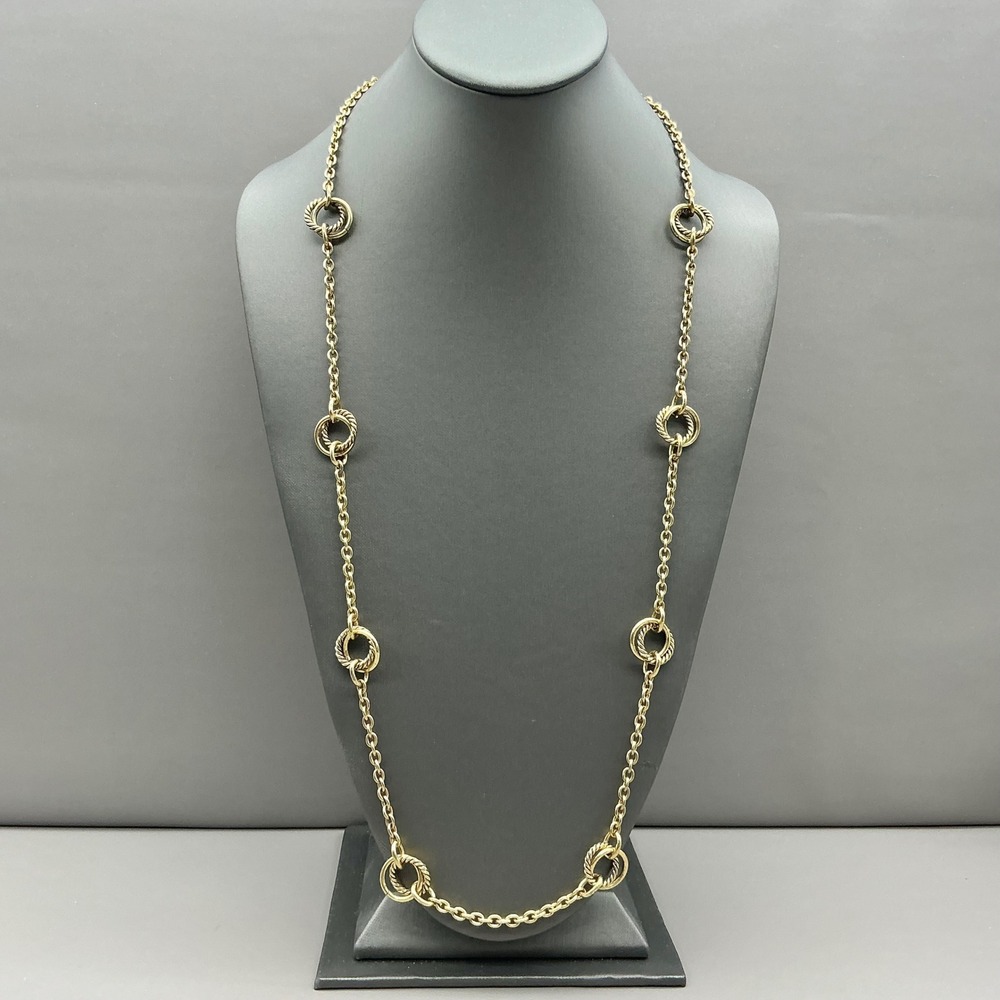 Lauren Ralph Lauren Necklace Women Gold Tone Station Cable Chain Textured Rings